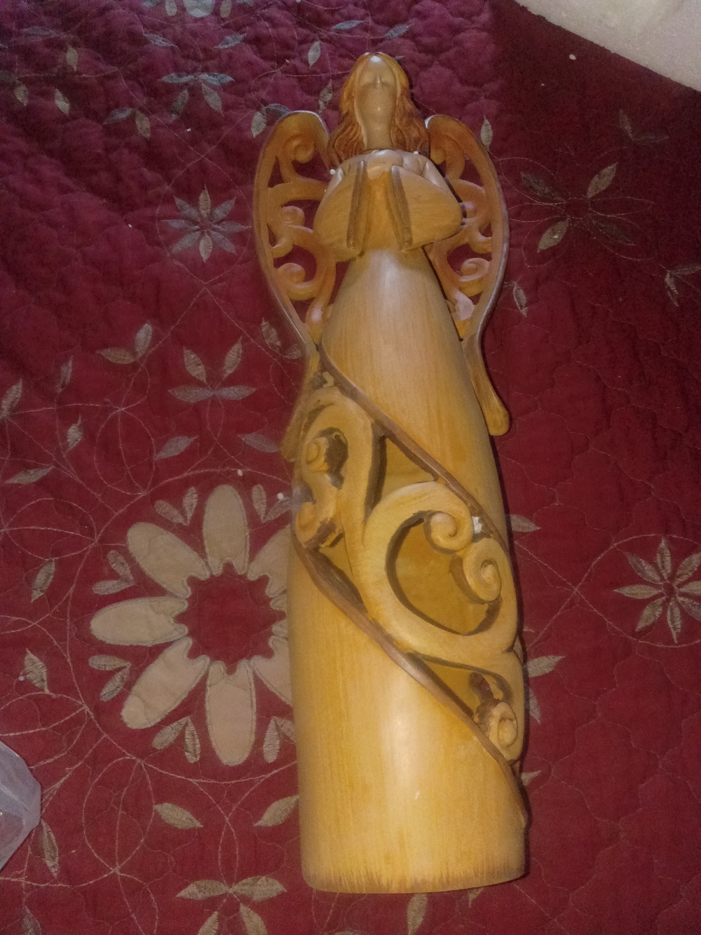 Carved Wooden Angel Figurine in Warm Honey Brown